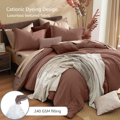 King Comforter Set 7 Pieces Terracotta Cationic Dyeing Bed in a Bag
