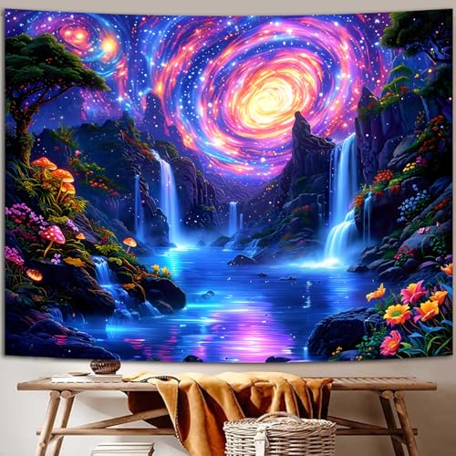 Blacklight Galaxy Waterfall Neon Tapestry