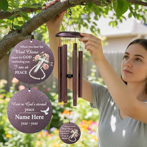 Personalized Outside Cross Wind Chimes for Loss of Mother Father