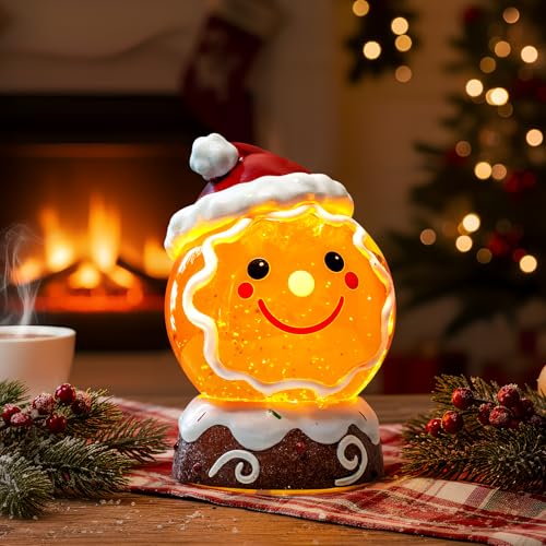 Christmas Music Snowglobe Water Lantern Gingerbread Man Smiling Wind Lantern with Christmas Hat Decoration Table Centerpiece Used for Home PartyDecoration