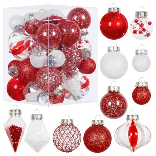 34PCS Red White Christmas Ball Ornaments Set for Tree Decorations (34 Count)