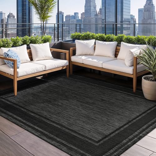 Outdoor Rug 8x10 Modern Bordered Area Rugs for Indoor and Outdoor Patio Deck Porch Garden Waterproof Weather Sun Resistant Washable Outside Carpet (80 Sq Ft)