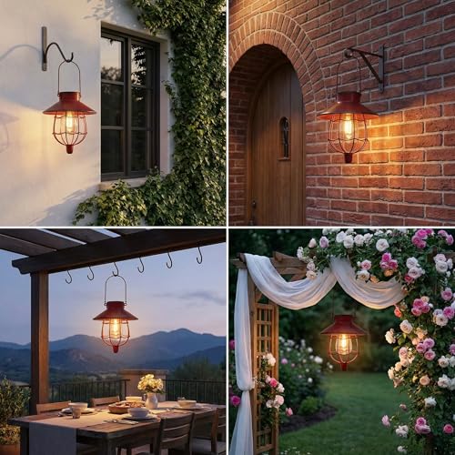 6 Pack Solar Lantern Hanging Waterproof Outdoor Metal Solar Lamp with Warm White Light Decorate for Yard Garden Pathway Patio Porch (6 Count)