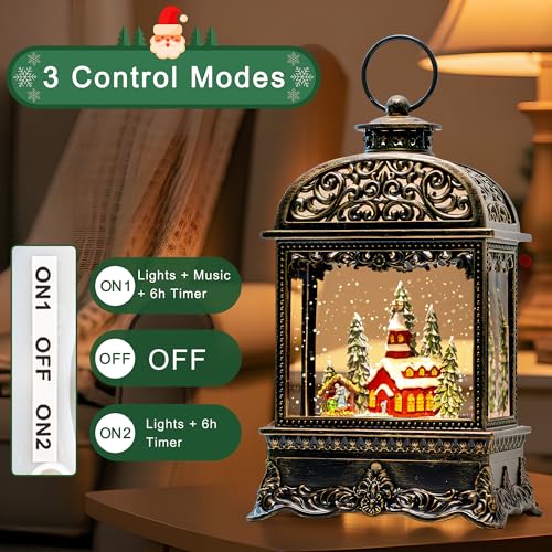 Christmas Snow Globe Water Lantern with Horse Drawn Carriage Christmas Scene Battery Operated or USB Powered Musical Lighted Holiday Decoration for Tabletop Display for Family