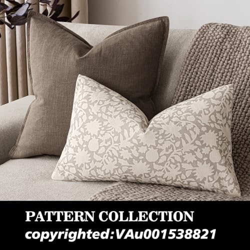 Set of 2 Decorative Neutral Floral Throw Pillow Covers Accent Farmhouse Cushion Covers Boho Lumbar Pillowcase for Couch Sofa Bedroom Living Room Home Decor (2 Count)