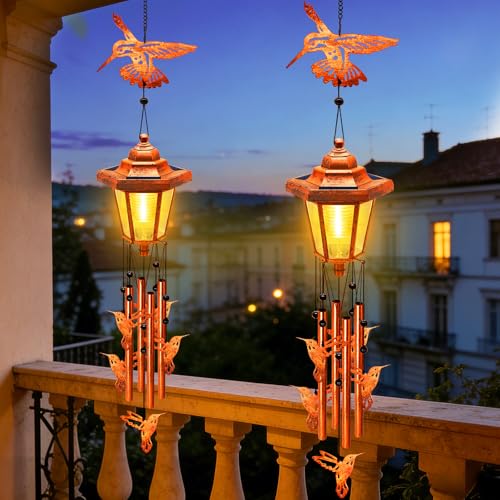 Hummingbird Solar Wind Chimes for Outside (2 Count)