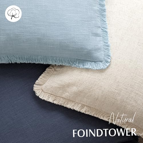 Decorative Linen Fringe Throw Pillow Covers 18×18 Light Blue (2 Count)