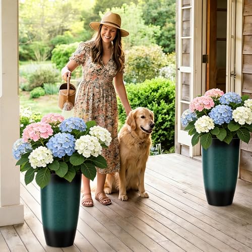 Autodaya 23.8" Tall Outdoor Planters Set of 2 Flower Pot for Outdoor Plants (2 Count)