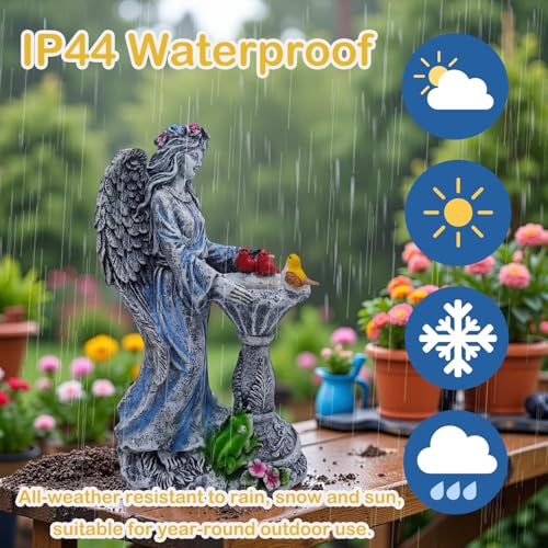 Solar Outdoor Garden Decor Angel Statue Light with Color Changing Birdbath