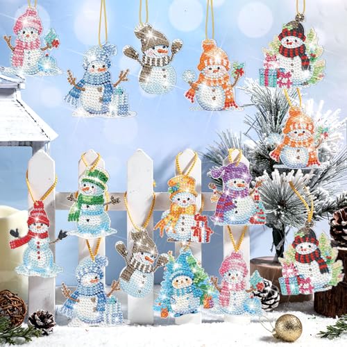 20 Pcs Christmas Diamond Art Ornaments Snowman Painting (20 Count)