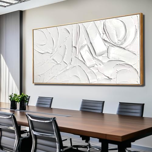 White Artwork for Walls Contemporary Abstract Art Hand Painted 29"x58" Line Art Wall Decor Large Wall Art for Living Room Bedroom Hotel