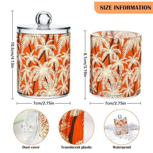 2 Pack Qtip Holder Organizer Dispenser Palm Trees Orange Color Bathroom Storage Canister Cotton Ball Holder Container for Cotton Pads (2 Count)
