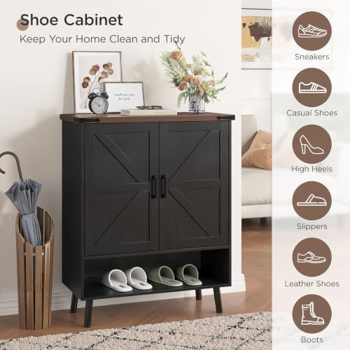 34" Tall Farmhouse Shoe Storage Cabinet with Barn Doors