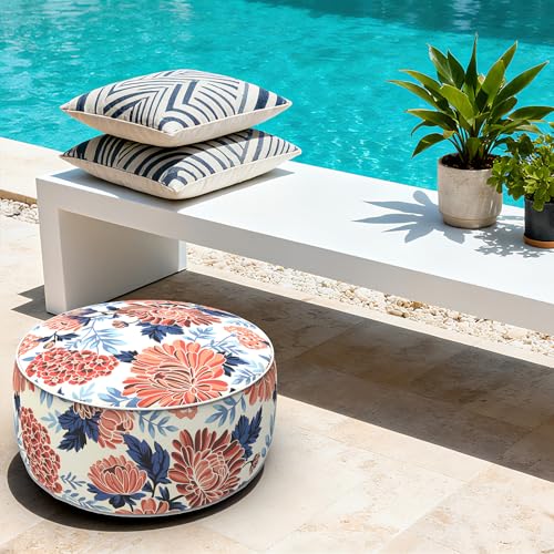 Indoor Outdoor Inflatable Ottoman with Handle D21 x H9 Inch