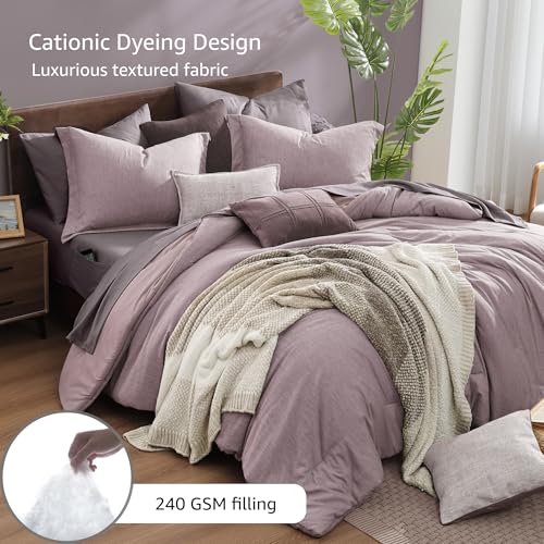 Full Size Comforter Set 7 Pieces Lilac Cationic Dyeing Bed in a Bag