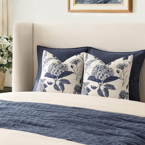Set of 2 Linen Floral Vintage Throw Pillow Covers Neutral Accent Print Decorative Cozy Cushion Covers Farmhouse Boho Home Decor for Sofa Chair Couch Bed Living Room