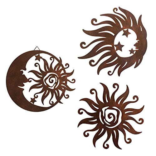 Set of 3 Rust Colored Sun Moon Metal Wall Art (3 Count)
