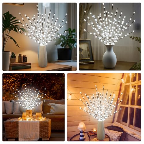 2 Pack Led Branch Light Battery Operated Lighted Branch Vase Filler Willow Tree Artificial Little Twig Power Brown 30 Inch 20 LED for Home Outdoor Indoor Romantic Decoration (2 Count)