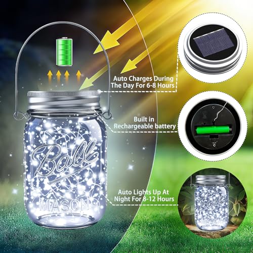 Mason Jar Solar Lights for Outside (12 Count)