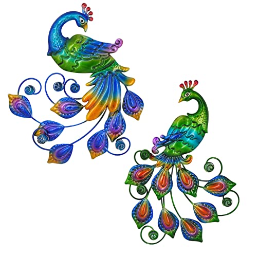Metal Peacock Bird Wall Decor Outdoor Wall art (2 Count)