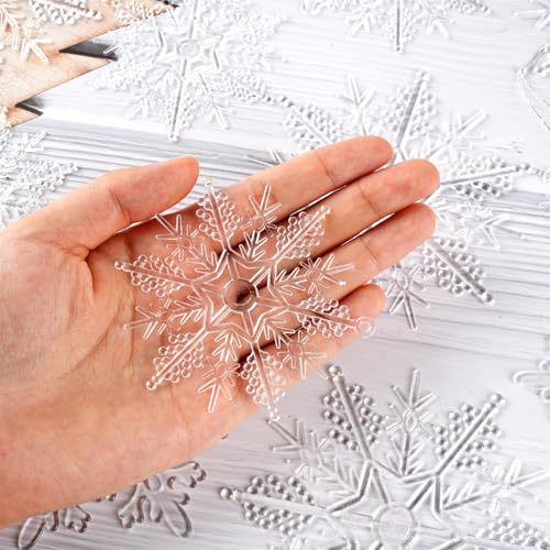 Christmas Tree Decorations Snowflake Ornaments 36Pcs Clear Plastic Hanging Snowflakes from Ceiling Snow Flakes Decorating Hanging for Winter Wonderland Decorations Indoor Outdoor Decor (36 Count)