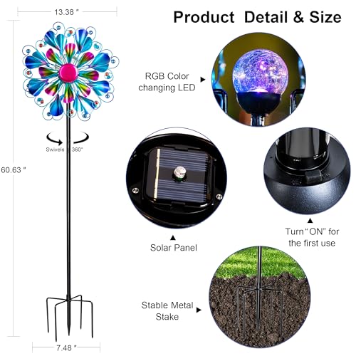 60'' Wind Spinner with Color Glass Ball Solar Lights