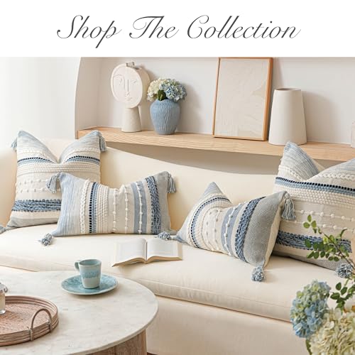 Decorative Lumbar Throw Pillow Cover 12x20 Coastal Blue Accent Cushion for Couch Sofa Farmhouse Pillowcase for Bedroom Living Room Home Décor Cover ONLY