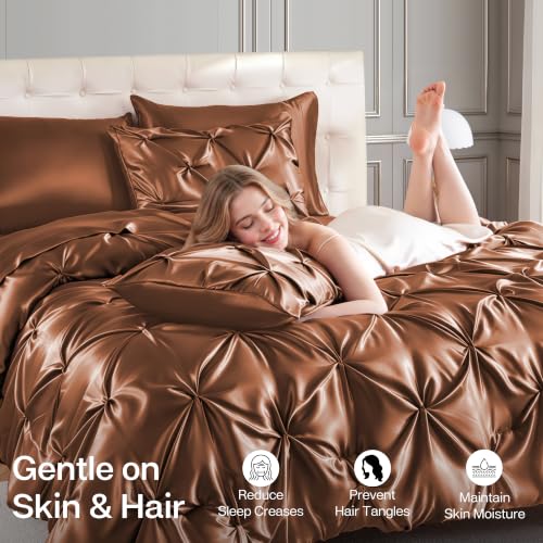Satin King Size Comforter Set Brown