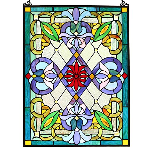 W10028 Victorian Tiffany Style Stained Glass Window Panel with Chain