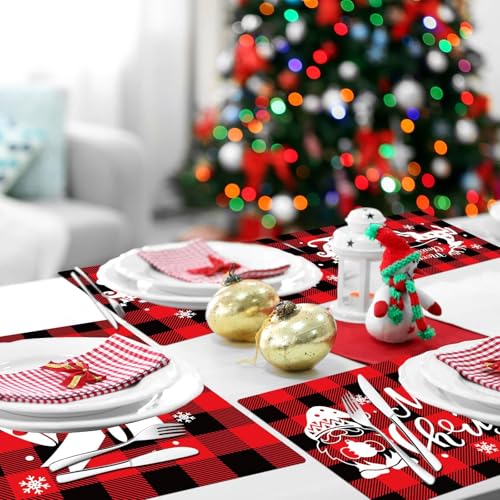Christmas Placemats Set of 6 Red and Black Plastic Table Mat 17×13×0.04in (6 Count)