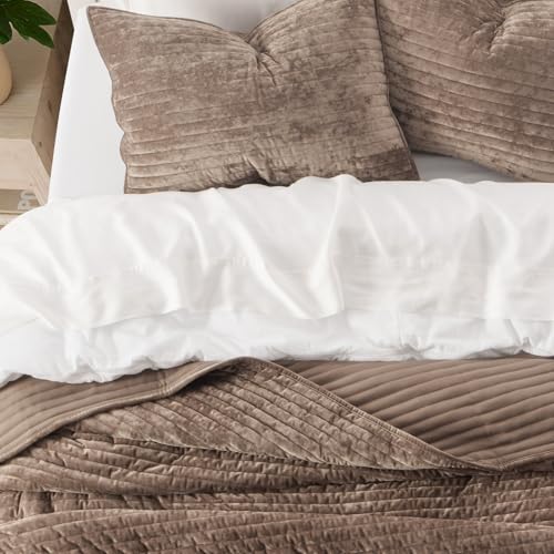 Stripe Channel Luxury Velvet Quilt Set King Size