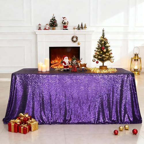 Sequin Tablecloth 60x102 Inch Purple for Wedding Halloween Party