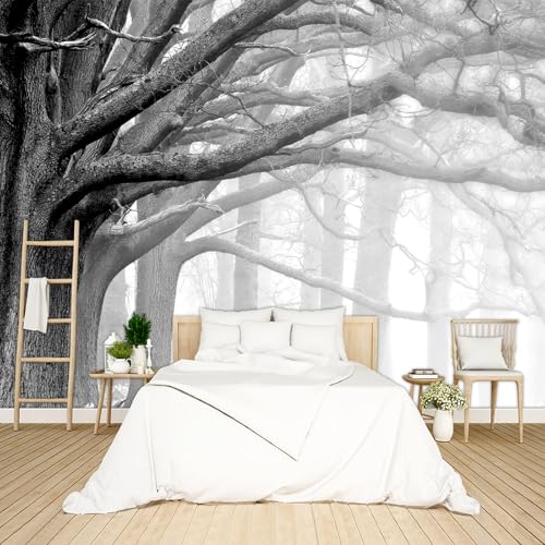 Grey Forest Big Tree Wallpaper Woodland Peel and Stick wall Mural for Bedroom Living Room