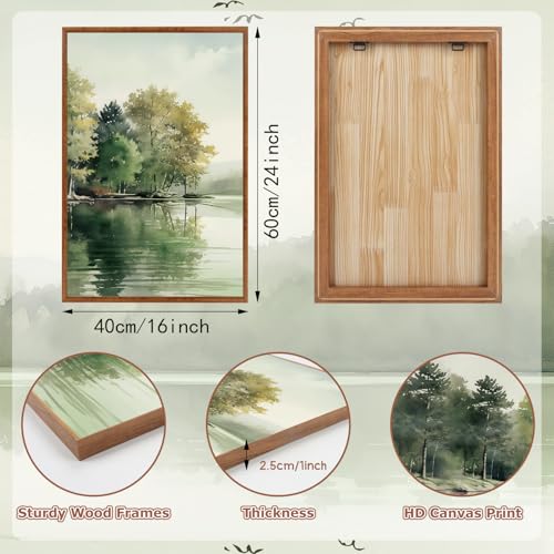 Misty Forest Decor Nature Mountain Lake Wall Art Set