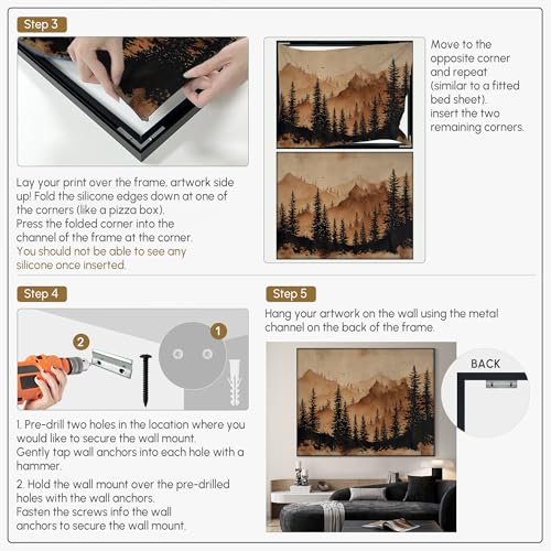 36"x46" Extra Large Framed Wall Art Rustic Mountain Pine Forest Silhouette in Warm Earth Tones for Home Living Room Bedroom Decor