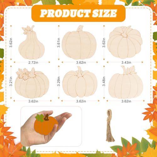 24 PCS Unfinished Wooden Fall Crafts Pumpkin Shaped Hanging Ornaments (24 Count)