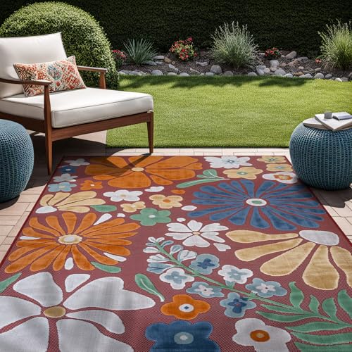 Outdoor Rug 8x10 Modern Floral Tropical Area Rugs for Outdoor and Indoor Patio Easy to Clean Non Shedding Living Room Porch Garden Washable Outside Carpet (80 Sq Ft)