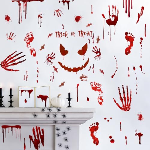 Scary Halloween Decorations Bloody Handprint Footprint Stickers Clings Decals Window Bathroom Floor Restroom (5 Count)