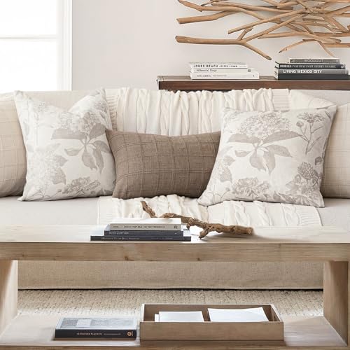 Set of 2 Linen Floral Vintage Throw Pillow Covers Neutral Accent Decorative Cushion Covers Farmhouse Boho Home Decor for Sofa Chair Couch Bedroom Living Room (2 Count)