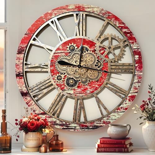 The Gears Clock 36'' Inch Real Moving Gear Wall Clock Vintage Industrial Oversized Rustic Farmhouse