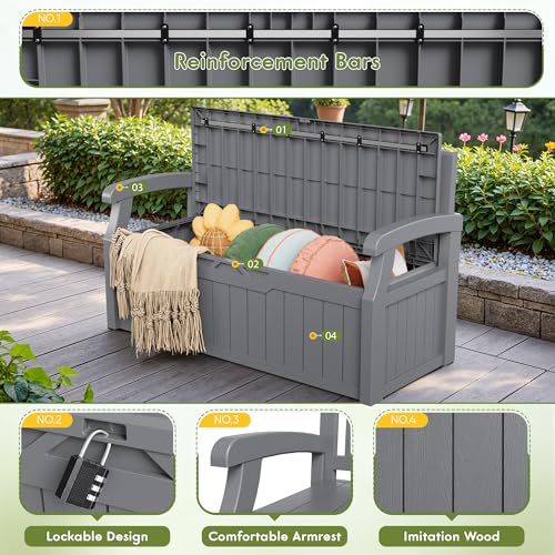 80 Gallon Storage Bench Outdoor Deck Box with Armrest (705.6 Ounce)