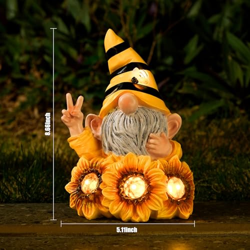 Garden Funny Gnome Statue with Crystal Sunflower Lights