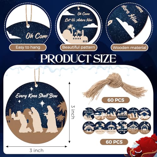 60 Pcs Christmas Ornaments Nativity Scene Wooden (60 Count)