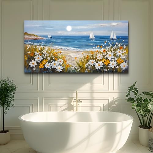 Wall Art For Dining Room Kitchen Blue Ocean Beach Art Pictures Living Room Decor Vintage Landscape Painting Modern Canvas Print Suitable For Bedroom Office Farmhouse Wall Decor 24x48 In