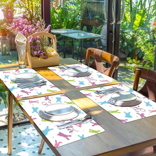 Easter Placemats Set of 6 Rabbit Eggs Plastic Table Mat 17×13×0.04in (6 Count)