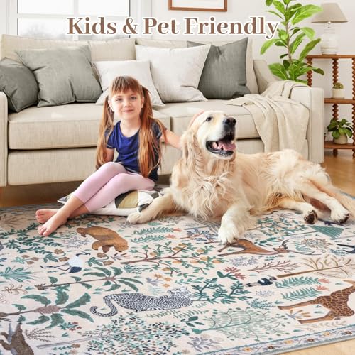 Jungle Print Washable Area Rugs 5x7 Soft Modern Rugs for Living Room (35 Sq Ft)