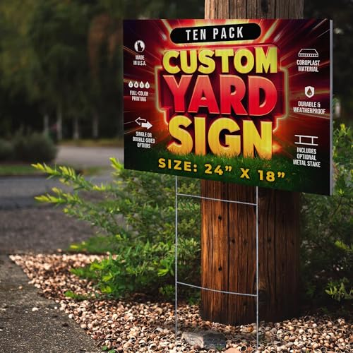 10 Pack 24"x18" Custom Yard Signs with Stakes (10 Count)
