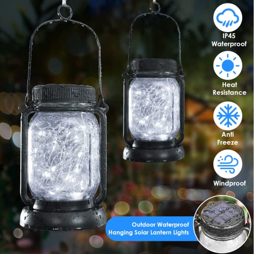 4 Pack Solar Mason Jar Hanging Lantern with Stakes (4 Count)