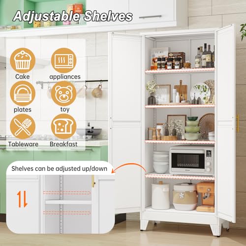 Metal Pantry Cabinet with 2 Doors and Adjustable Shelves