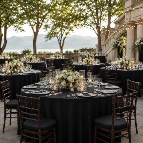5 Pack 120 Inch Black Tablecloths for Round Tables (5 Count)